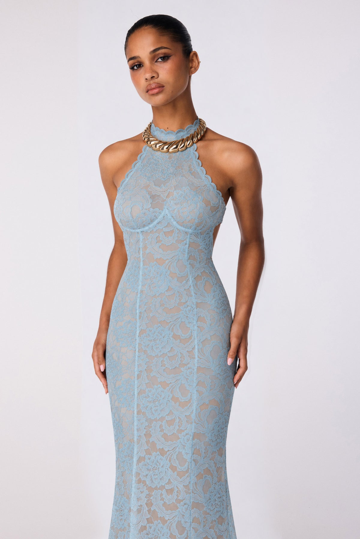 Delphine Lace Halter Gown
