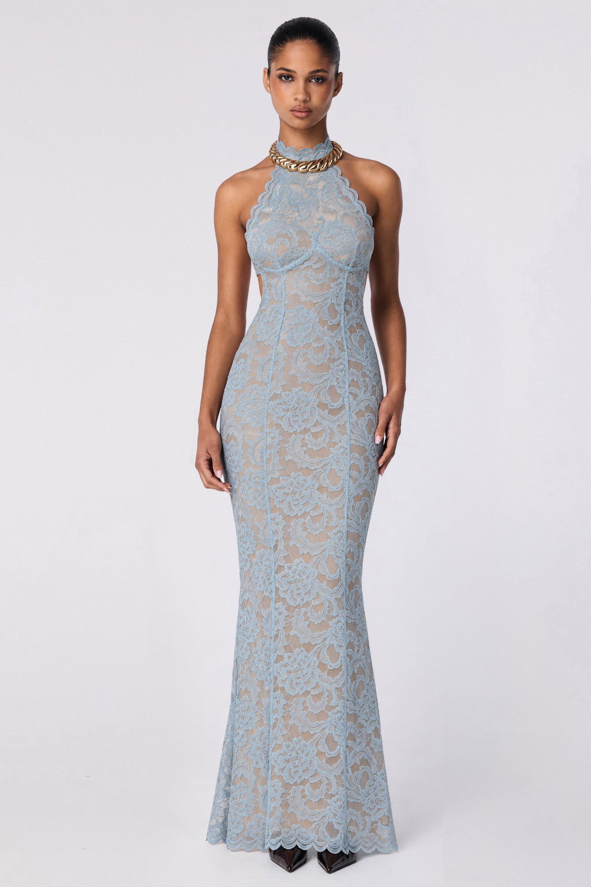 Delphine Lace Halter Gown