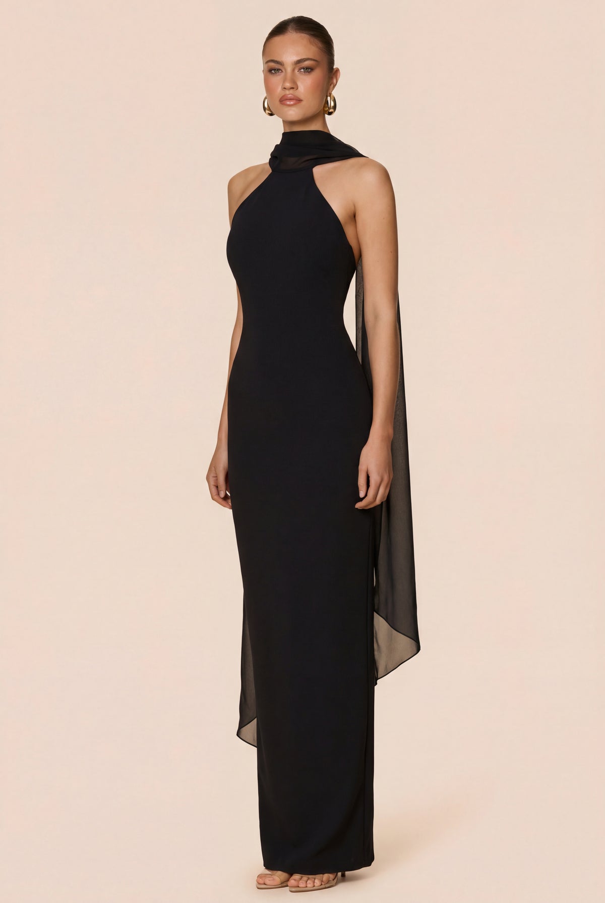 high neck black dress long Martini High Neck Gown