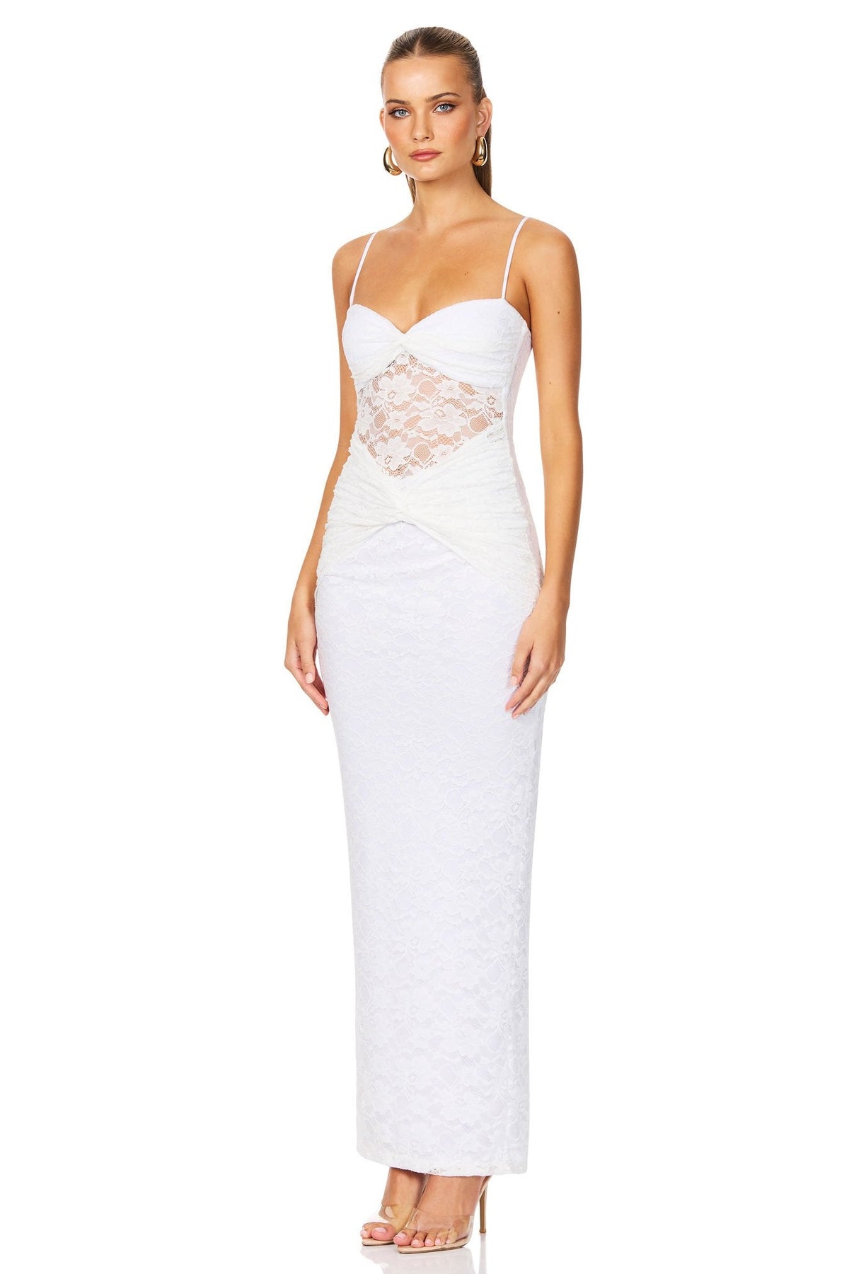 white lace formal dresses australia Long White Floral-Lace Formal Dress with Open Back White/Nude / 14 main image 1