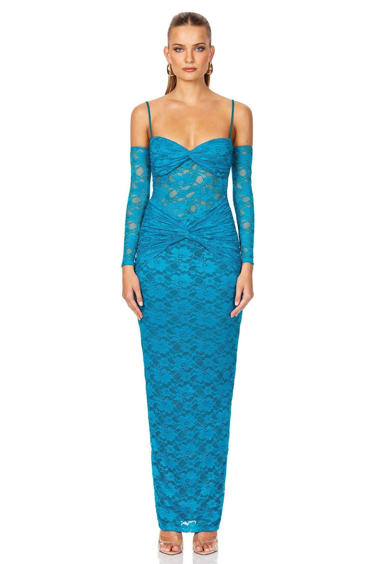 chinese dress ladies Teal Ruffled Maxi Dress with Lace Up Back main image 0