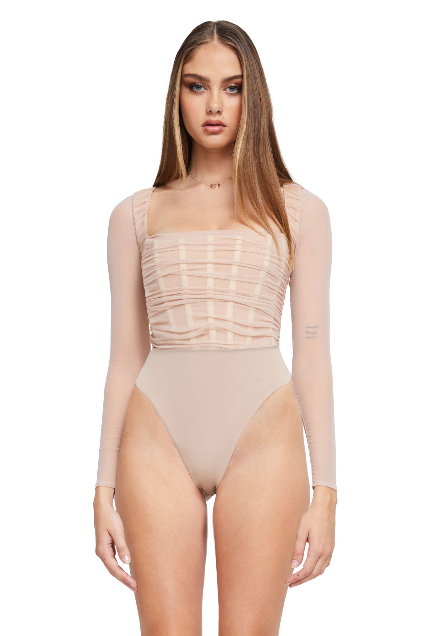 Women's MeMoi MSM-126 SlimMe Short Sleeve Brief Bodysuit (Nude M) 